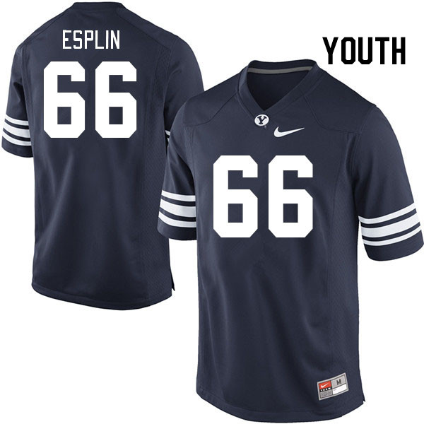 Youth #66 Zoom Esplin BYU Cougars College Football Jerseys Stitched-Navy - Click Image to Close